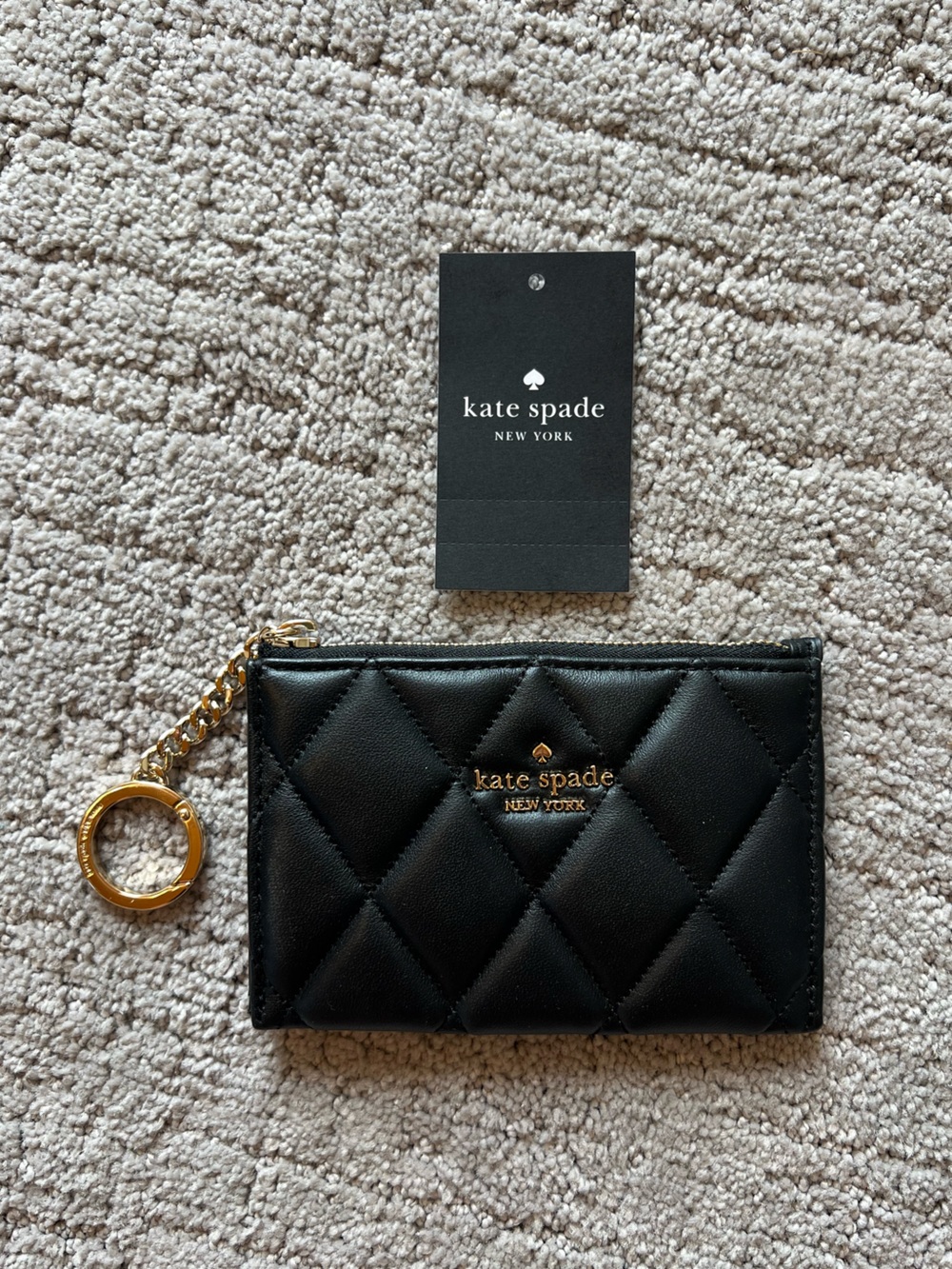 Kate Spade Small Card Holder, Smooth Quilted Black Leather